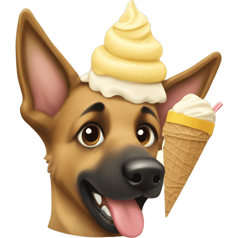 Surfing German shepherd eating ice cream emoji