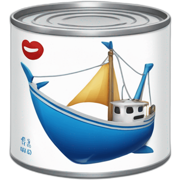 Realistic small can of tuna showing a sailling boat only blue colors emoji