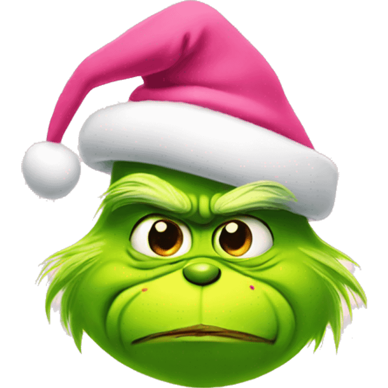 Grinch wearing pink Christmas hat feeling cute emoji