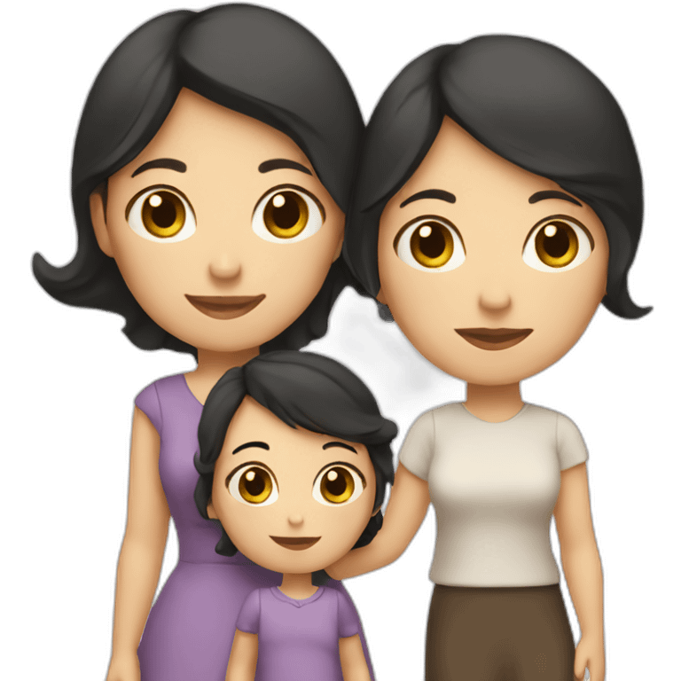 mother and 2 child with dark hair5 and white skin full length emoji