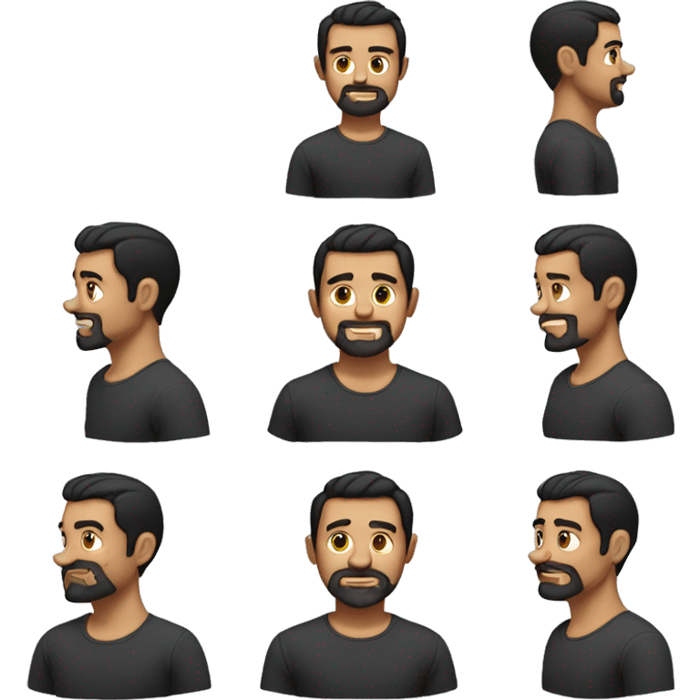 man with short black hair, short beard, full body front, side and back view  emoji