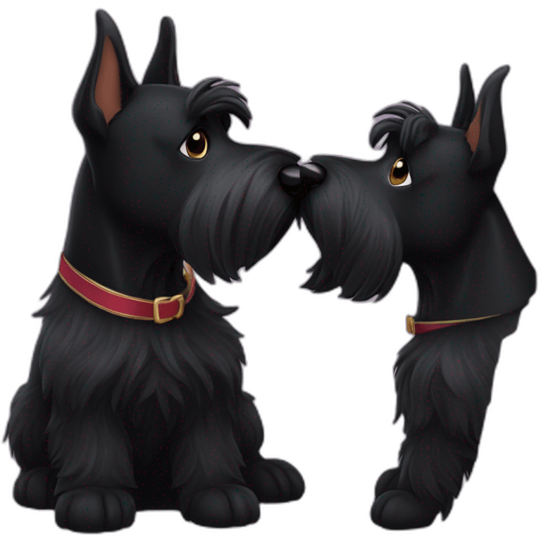 Two black Scottish terrier kissing emoji