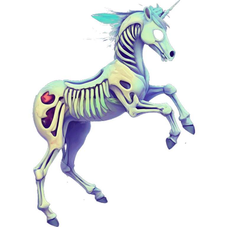 Neon Zombie Pegasus unicorn skeleton psychedelic flowers floral groovy art neon rave raving emoji