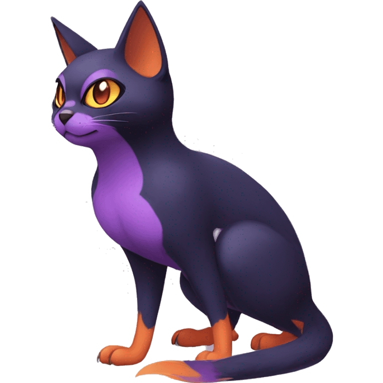 Cool Anthro Black Noibat-Quilava-Cat-Pokémon with orange belly and purple markings Full Body emoji