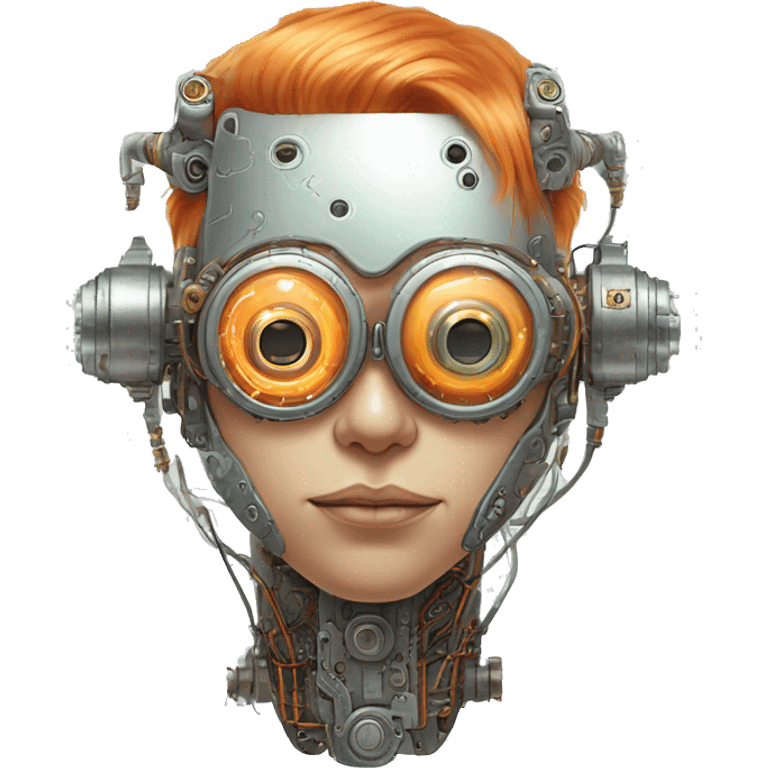 Pastel orange haired cyborg head with silver steampunk goggles and circuits emoji