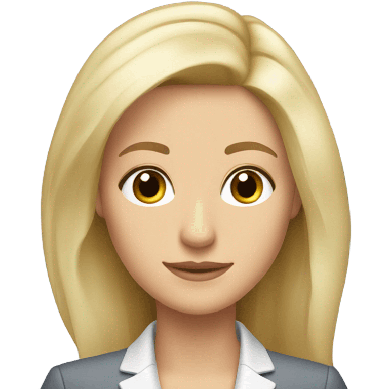 Pretty Caucasian blonde woman with pretty hair and brown eyes and skinny in a suit working  emoji