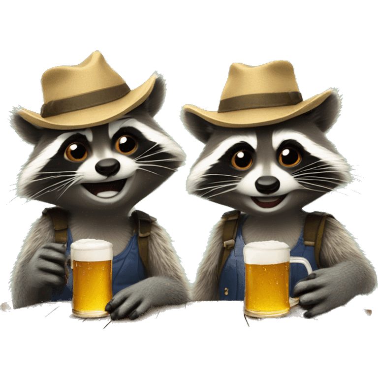 two raccoons drinking beer with hats emoji