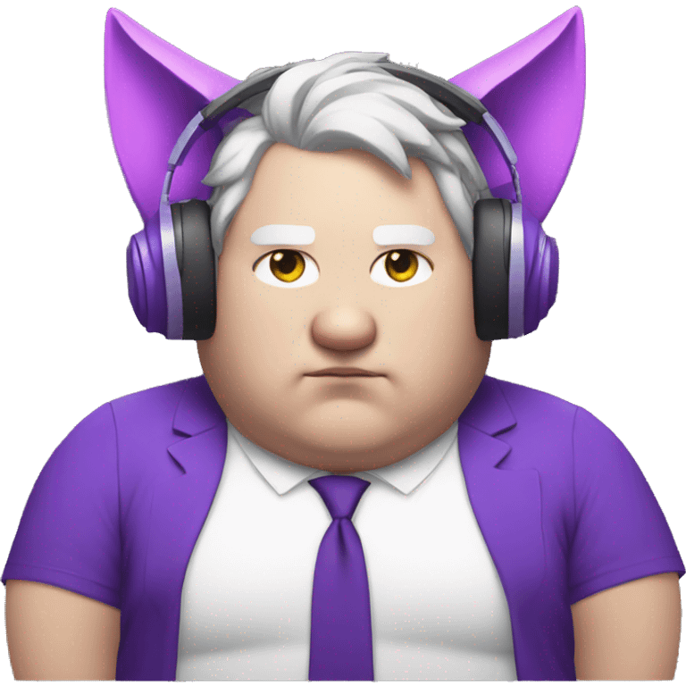 fat white man with purple cat ears, listening to music emoji