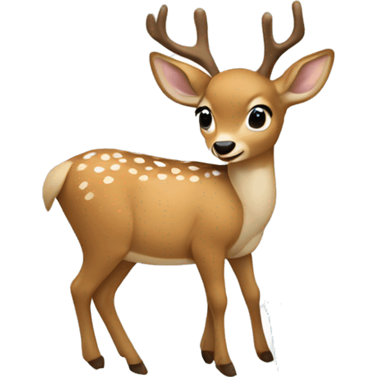 A deer with a blue bow eating food emoji