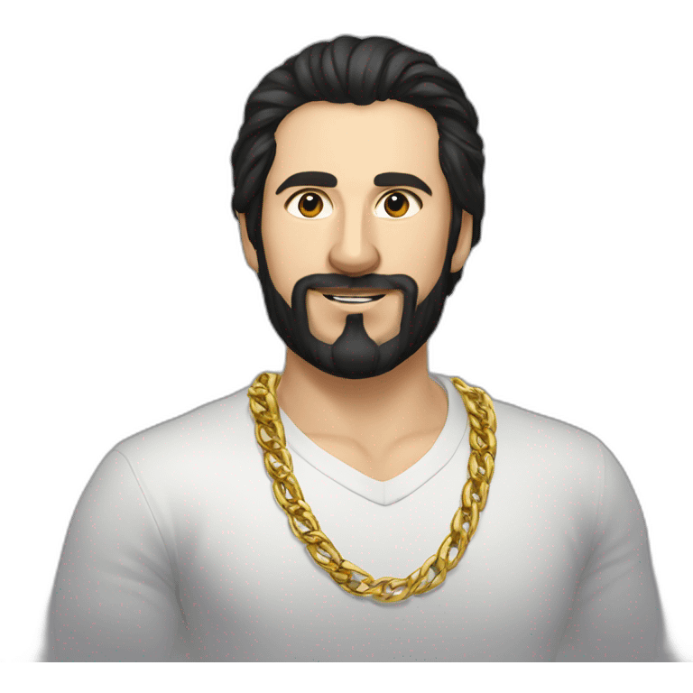 Russian hench man aged 30 wearing gold chain with black hair and short beard emoji