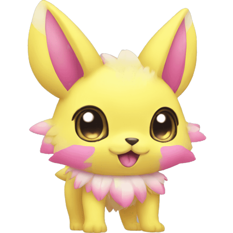 Cute cool yellow pink animal hybrid Fakemon full body emoji