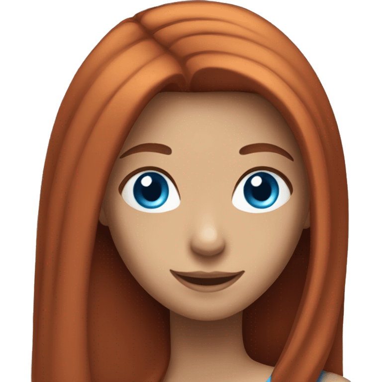 girl with long straight red hair,blue eyes and smile emoji