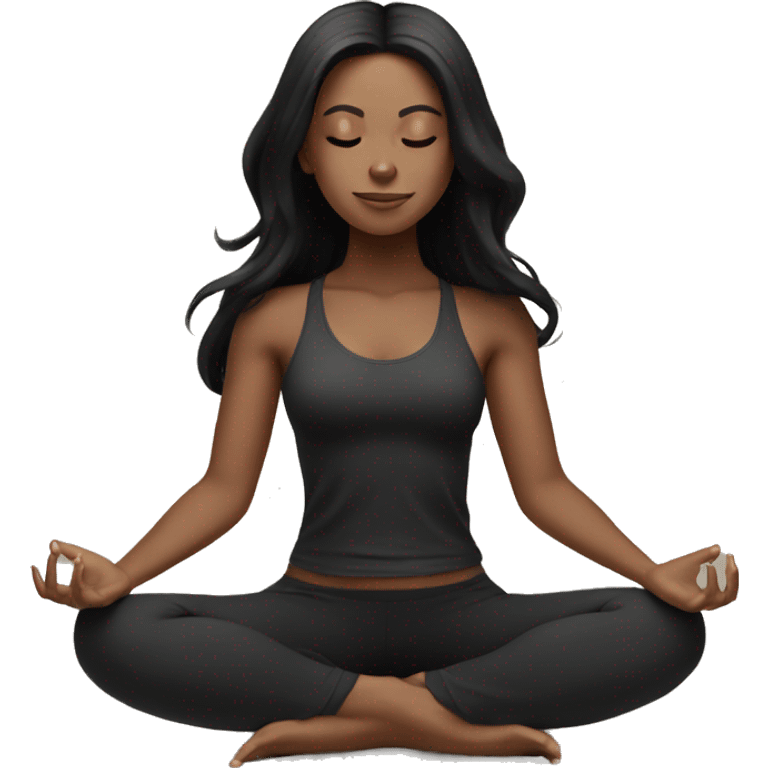 Meditating long black hair girl with black yoga set emoji