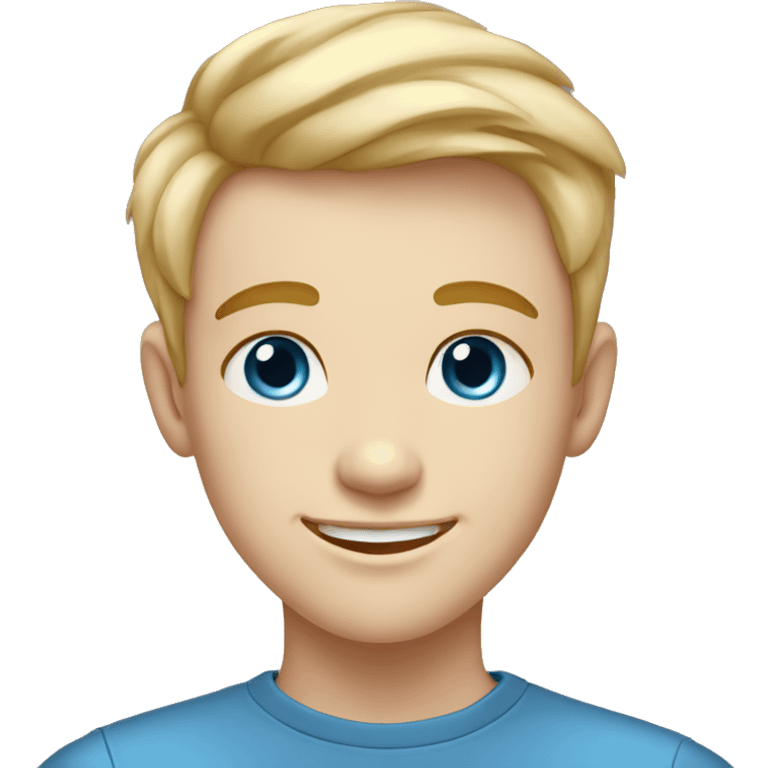 confident happy clean shaven pale teen boy with short blonde light hair blue eyes outdoor portrait emoji