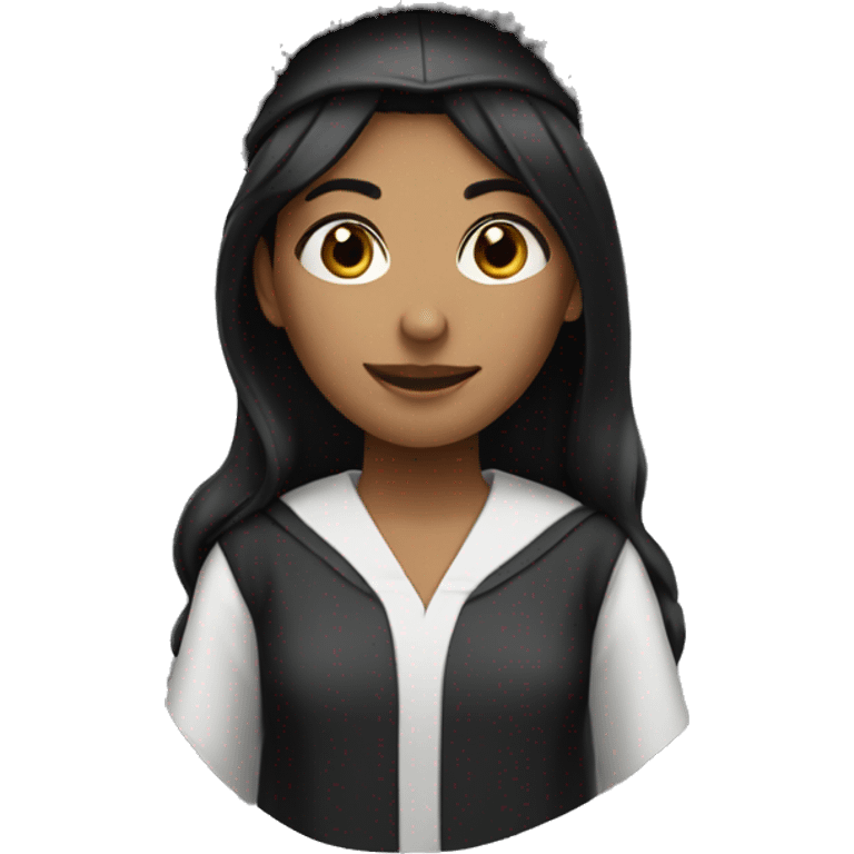 Female with black hair, black eye color who is an engineer with a graduation cap  emoji