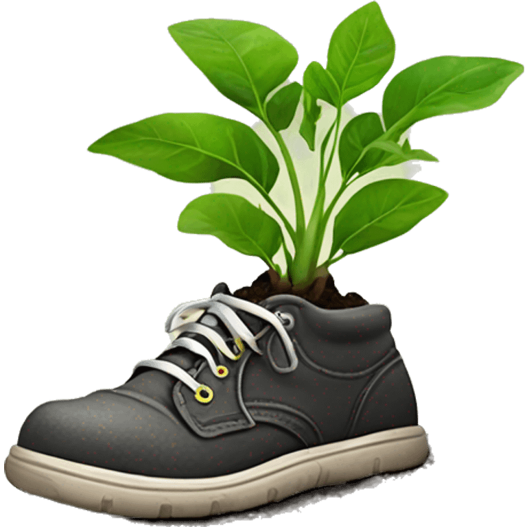 plant growing out of the inside of a shoe full of dirt with socks for leaves emoji