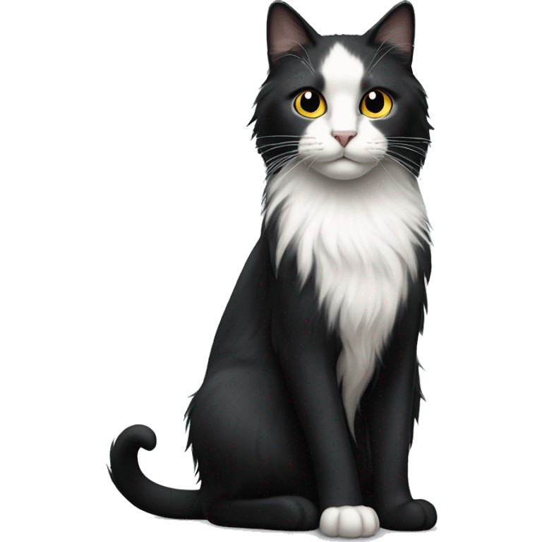 black cat long-haired with half white head emoji