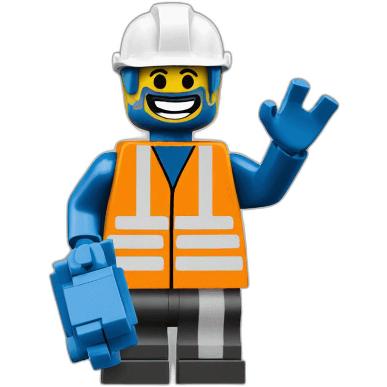 Lego worker saying hi with hands emoji