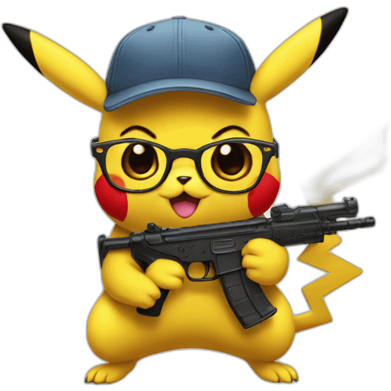 pikachu with glasses and gun emoji