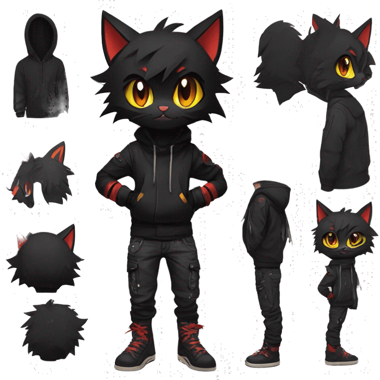 Edgy Shy Anthro boyish cool pretty dark black Litten-Pokémon-cat-fursona techwear emoji