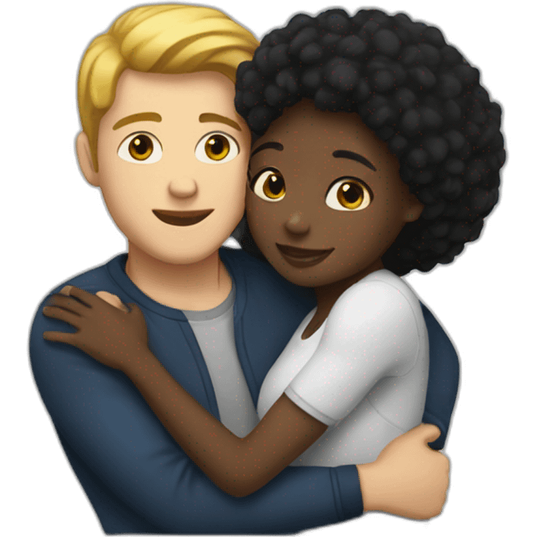 black girl and white guy hugging emoji