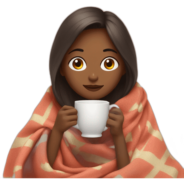 Girl drinking tea with blanket on emoji