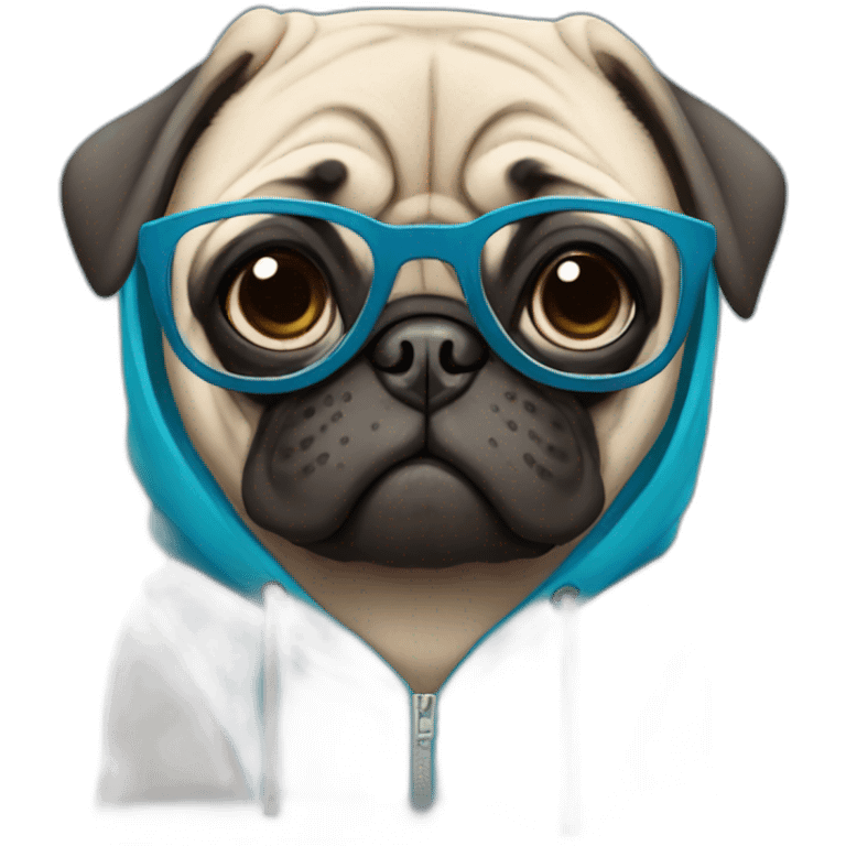 pug in glasses in blue hoodie  emoji