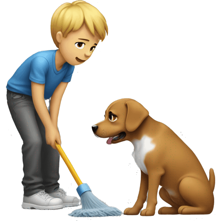 boy cleaning dog shot emoji