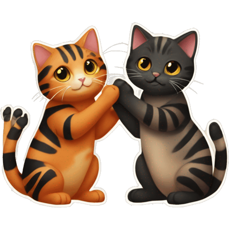 orange striped cat and black tortiseshell cat holding hands emoji