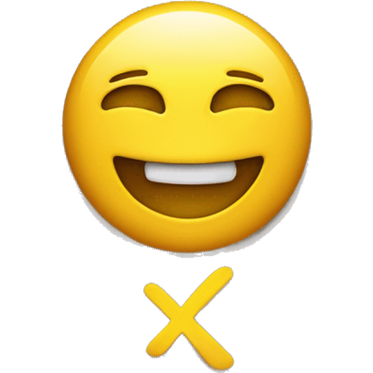 A grinning face with a yellow X symbol replacing the eyes. emoji