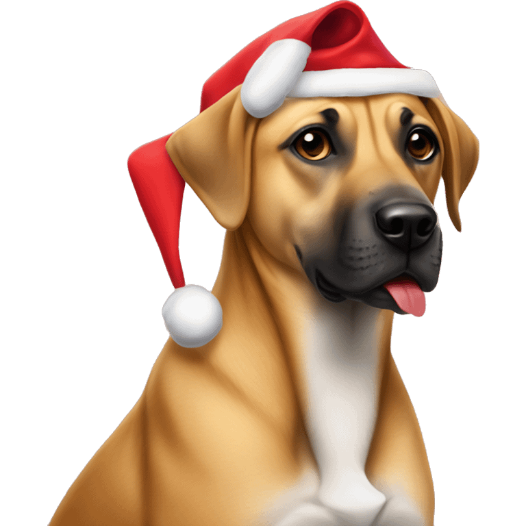 Black mouth cur dog with Santa hat emoji