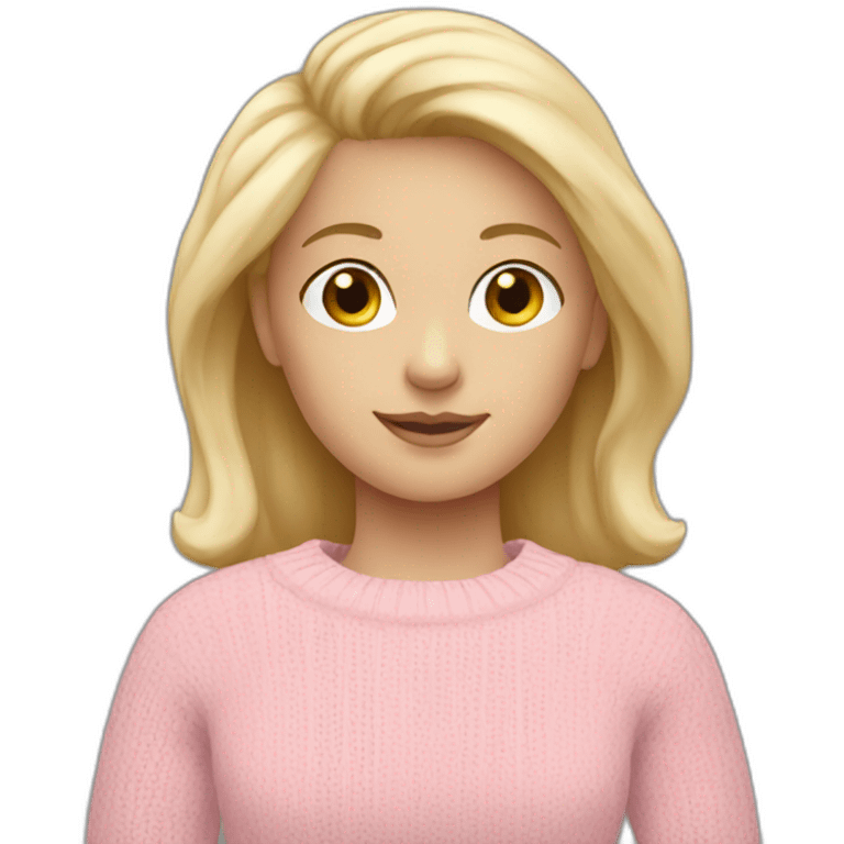 a girl with blond hair wearing a pink sweater with gray pants and white stockings emoji