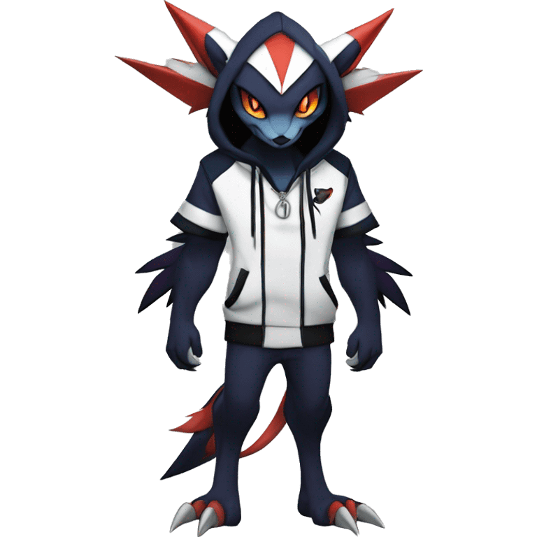 Cool Anthro Dark Absol-Noivern-Quilava-Litten-Pokémon with edgy stripes hoodie spiked collar punk Full Body emoji