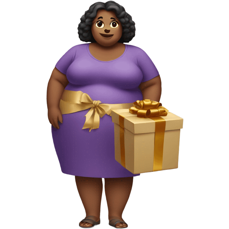 fat woman holding a gift in her hands emoji