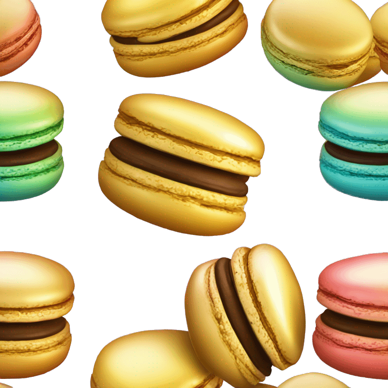 Realistic metallic gold macaroon with gradient colorful filling  emoji