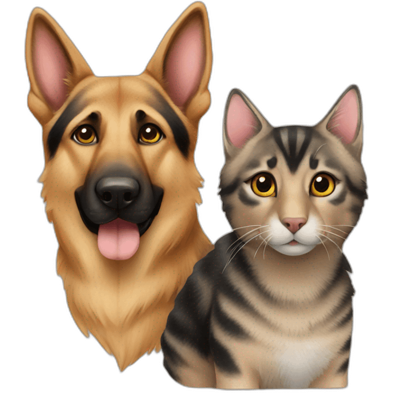 German shepherd with tabby cat emoji