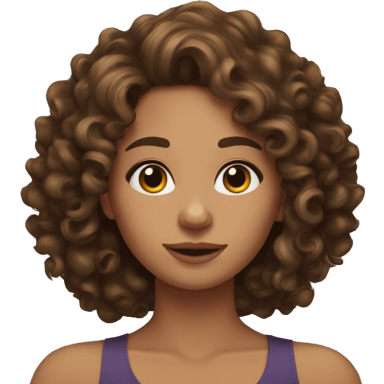 curly brunette woman long hair defined curls and side part emoji