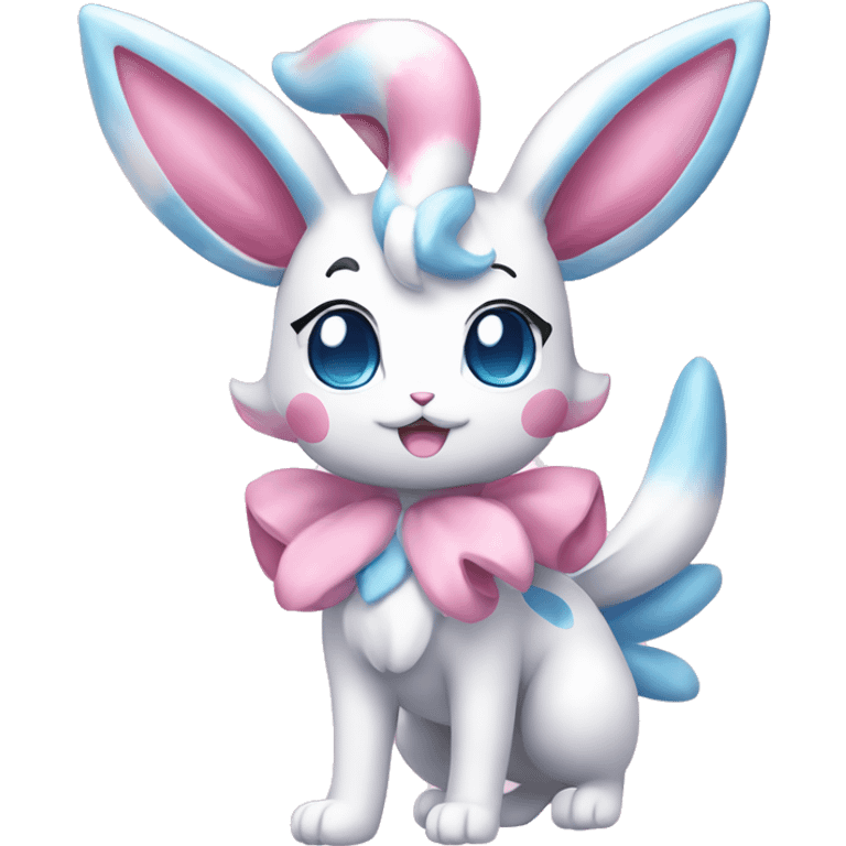 Kawaii Gorgeous Beautiful Pretty Shiny Sparkly Sylveon-Pokémon full body emoji