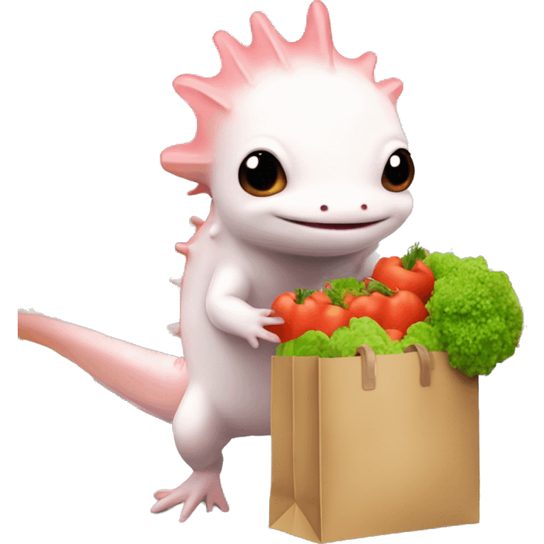 Axolotl carrying a grocery bag ￼ emoji