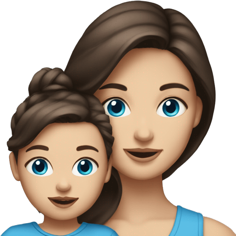 Brunette woman with blue eyes holding brunette toddler girl with blue eyes emoji