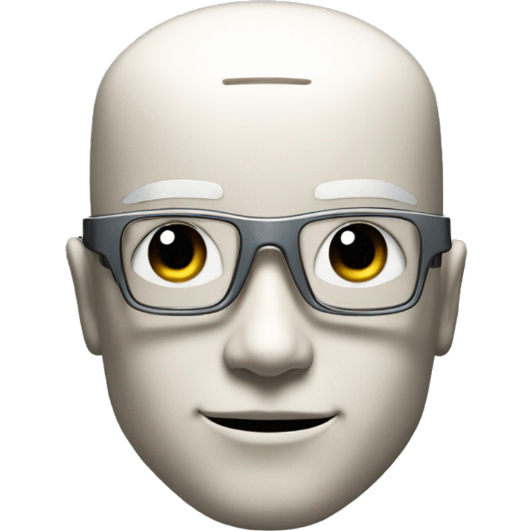 Robotic Cyborg head with fair skin, flat top haircut, rectangular glasses, circuits and smiling  emoji