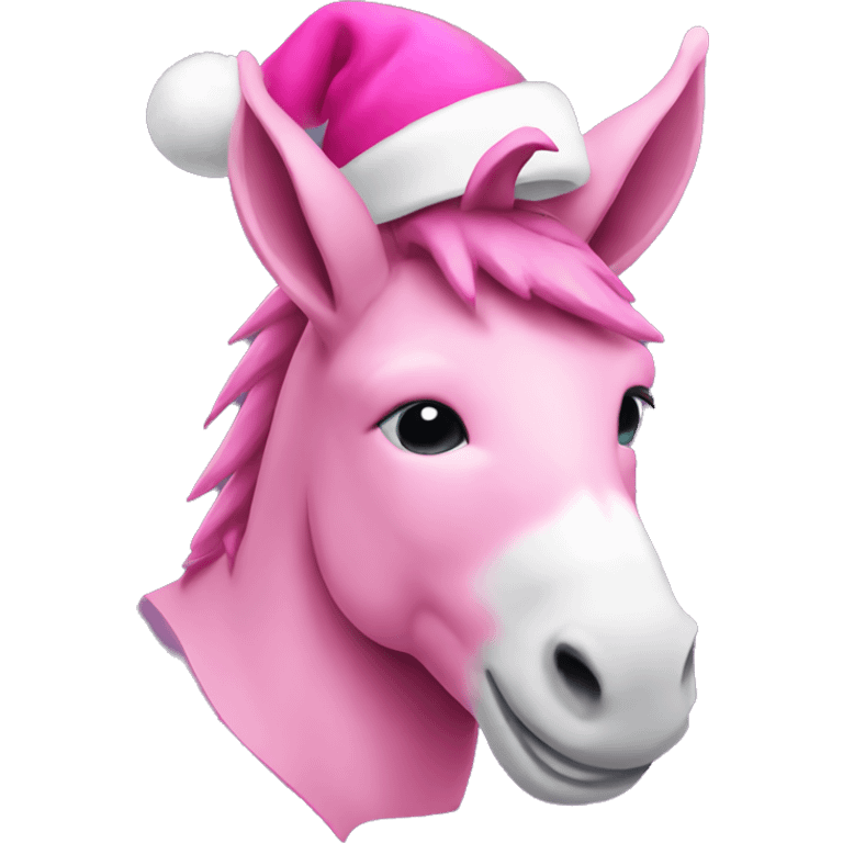 Pink donkey with Christmas hat emoji