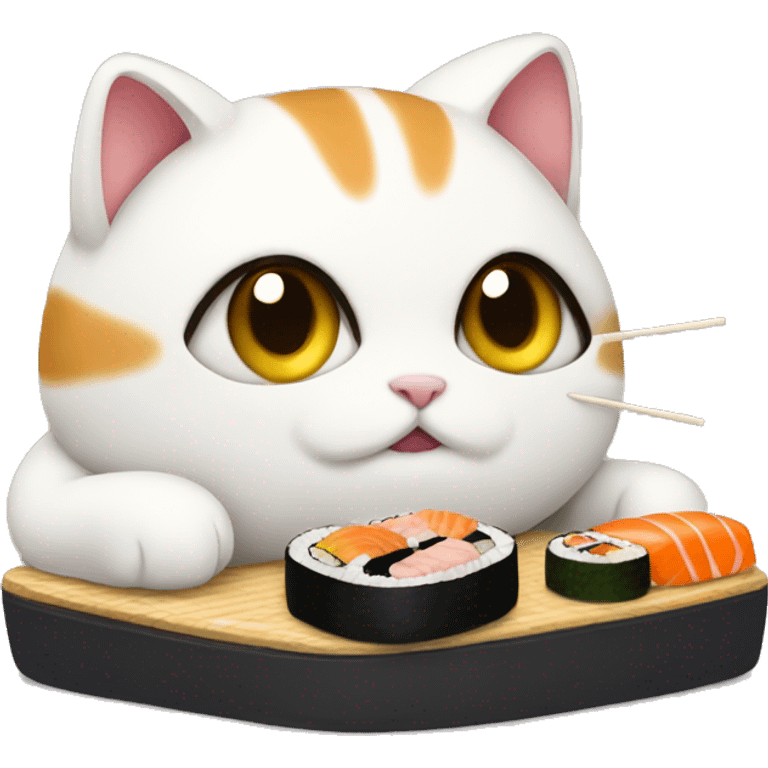 Chubby cat eating sushi  emoji