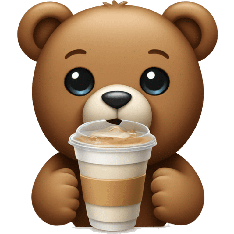 Teddy bear holding an iced coffee emoji