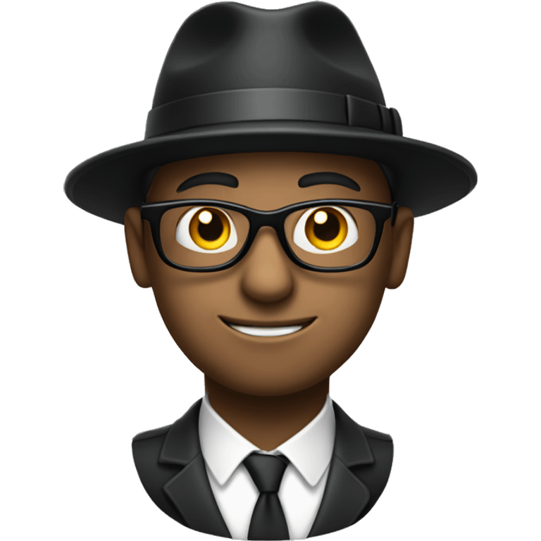 A white man with a black hat and black glasses carrying a suitcase of money emoji