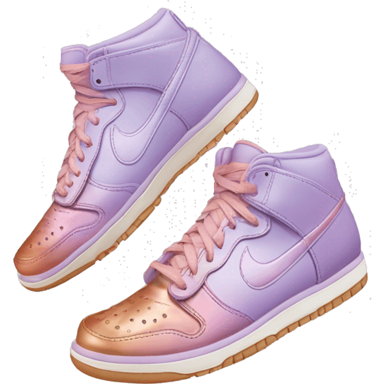 Realistic pair of metallic lavender to rose gold ombre Nike Sneakers. emoji