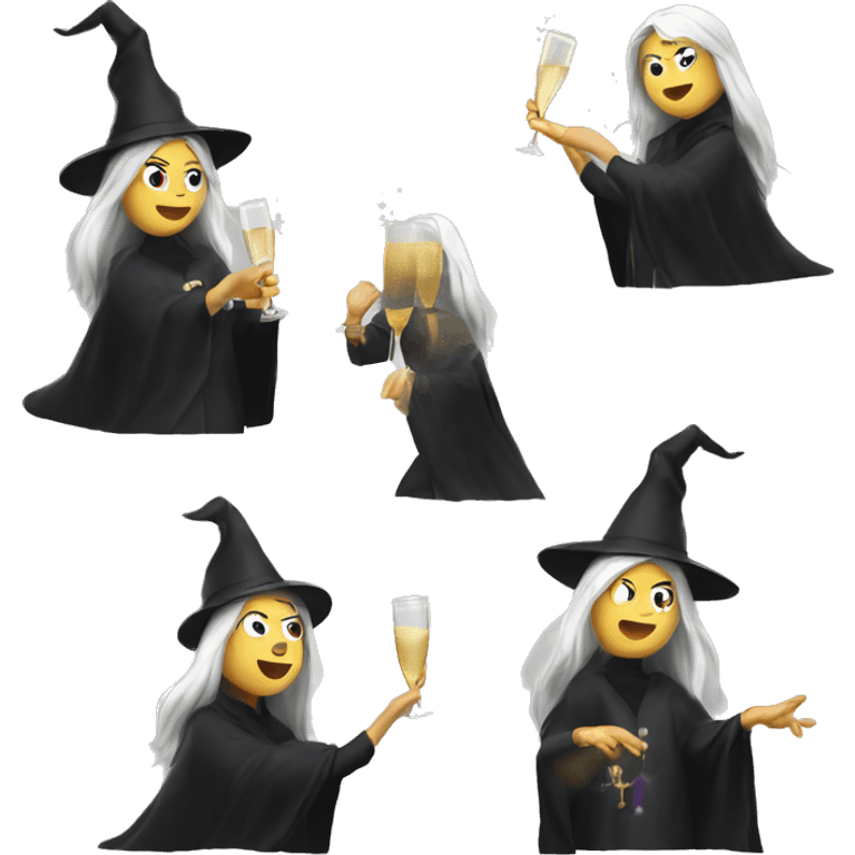 Witch, white skin, long hair, Popping Champagne Bottle emoji