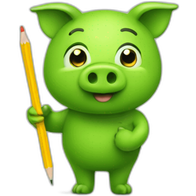 green piggy holding a pencil in his hand emoji