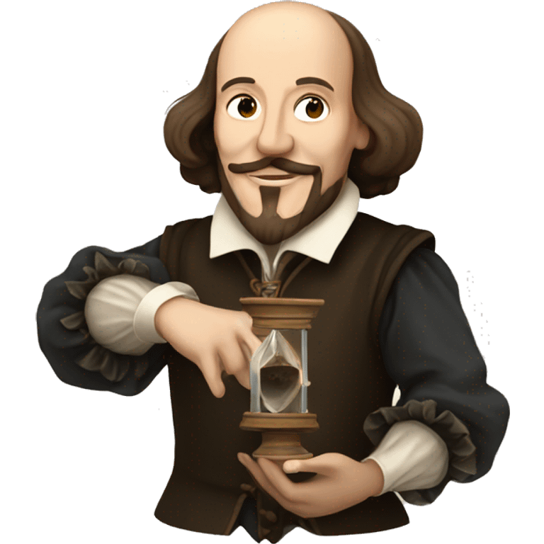 William Shakespeare holding an hourglass in his hand emoji