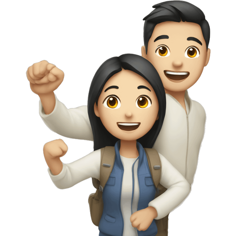 Cute young  Asian couple excitedly traveling  emoji